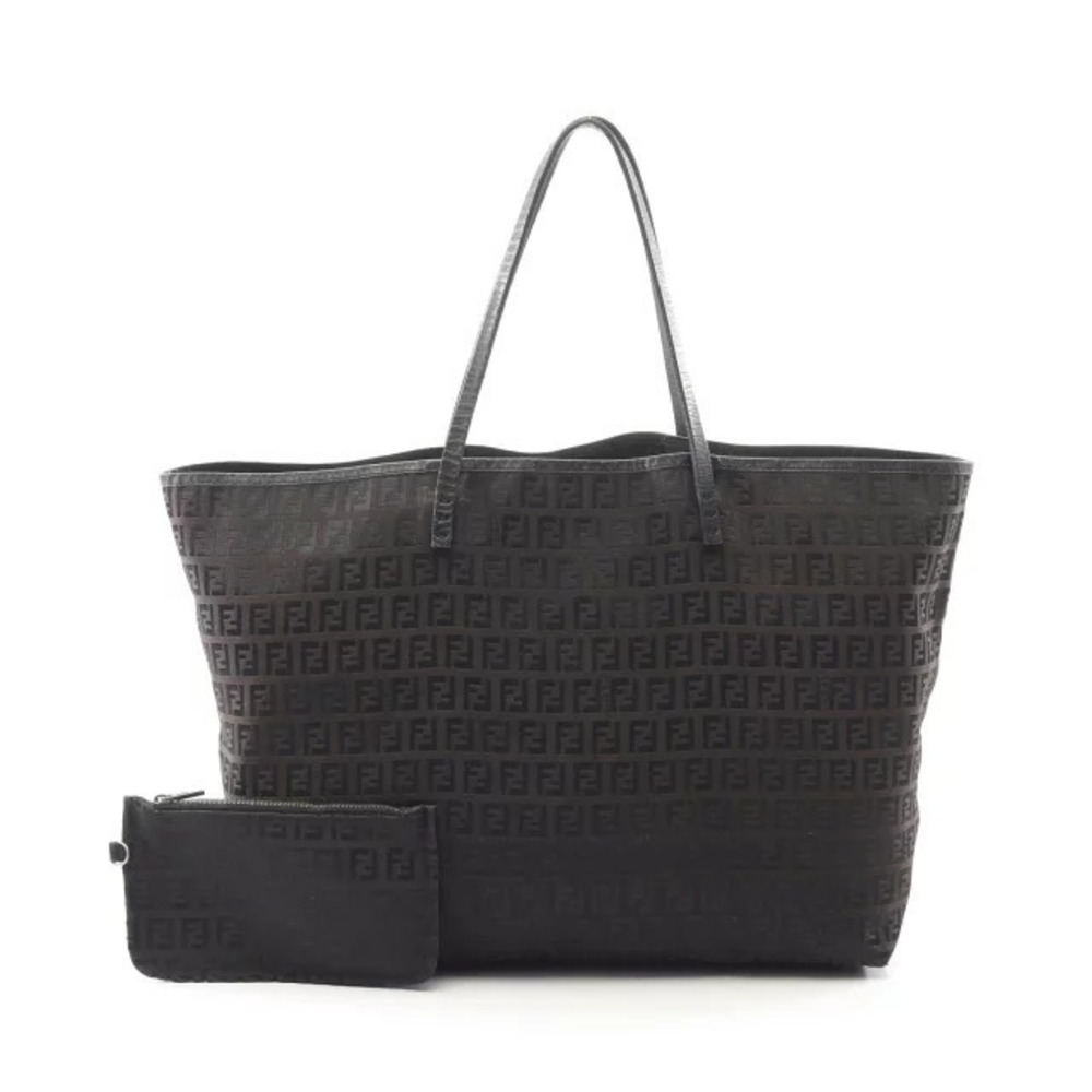 Fendi Zucchino Tote Bag Canvas Leather Brown Black